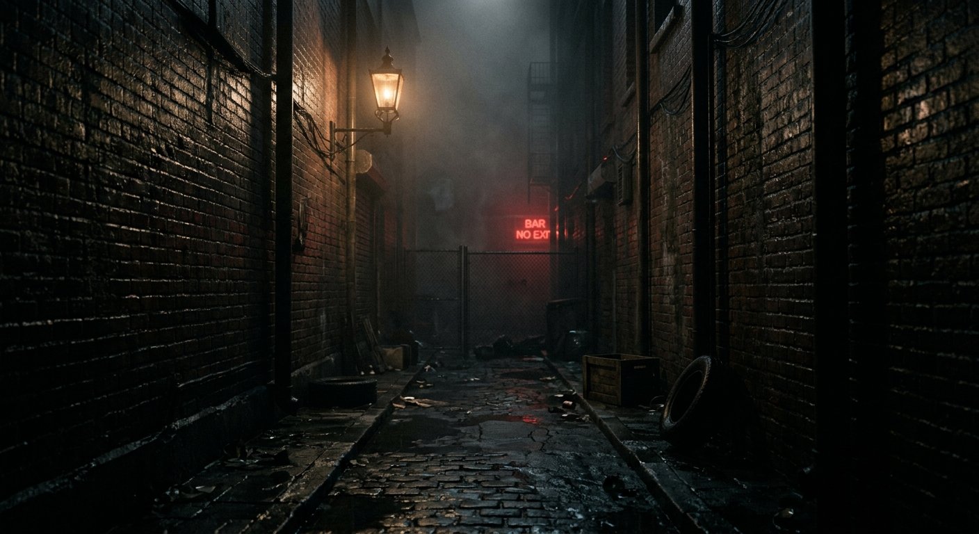 Dark city alley at night